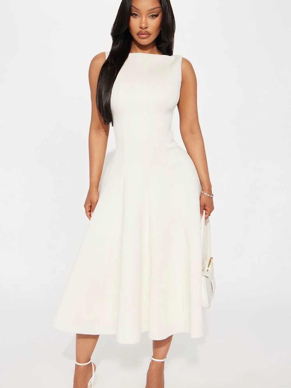 Elegant White Sleeveless Midi Dress